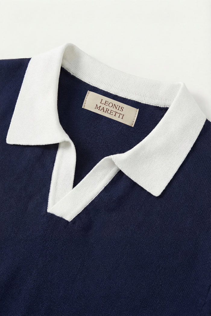 Asti Lapel Knit Polo Navy