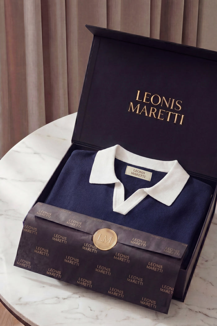 Asti Lapel Knit Polo Navy