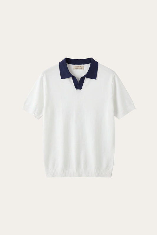 Asti Lapel Knit Polo White