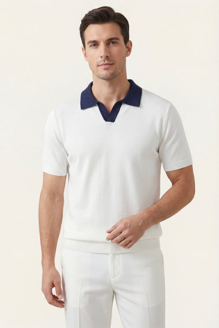 Asti Lapel Knit Polo White