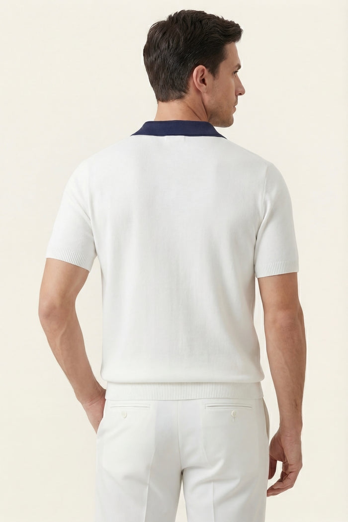Asti Lapel Knit Polo White