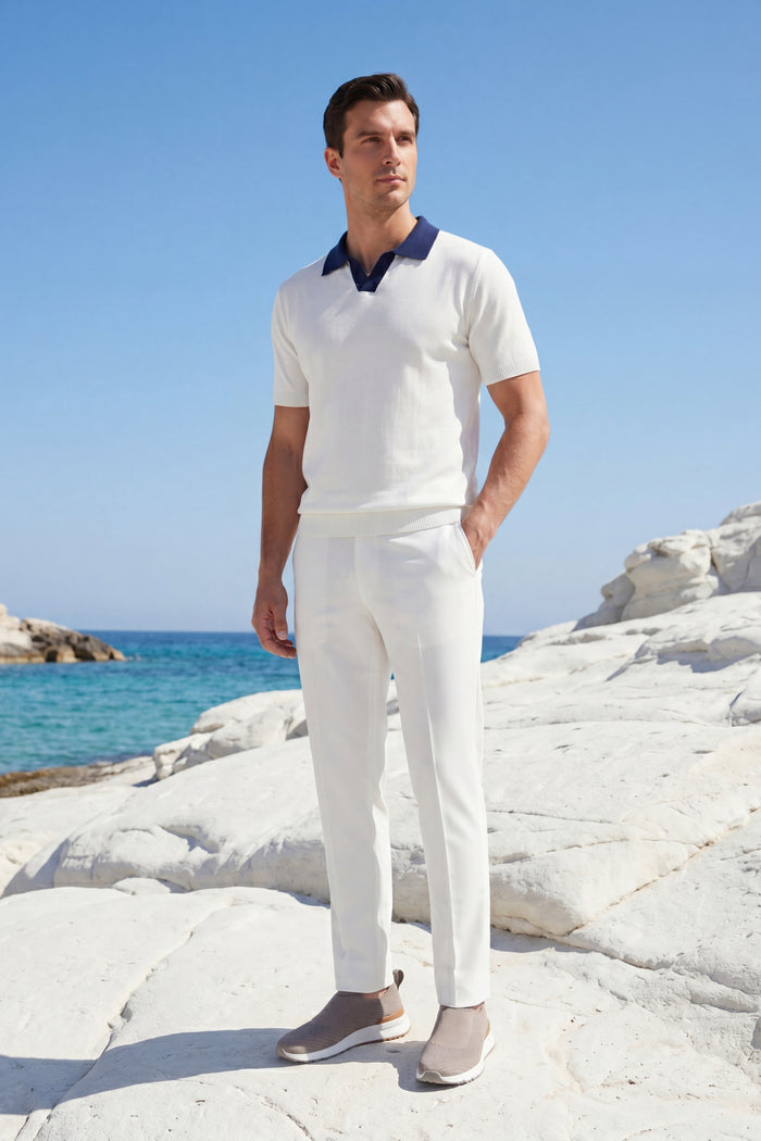 Asti Lapel Knit Polo White