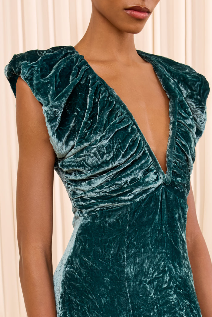 Astra V Neck Velvet Dress - Jadeite