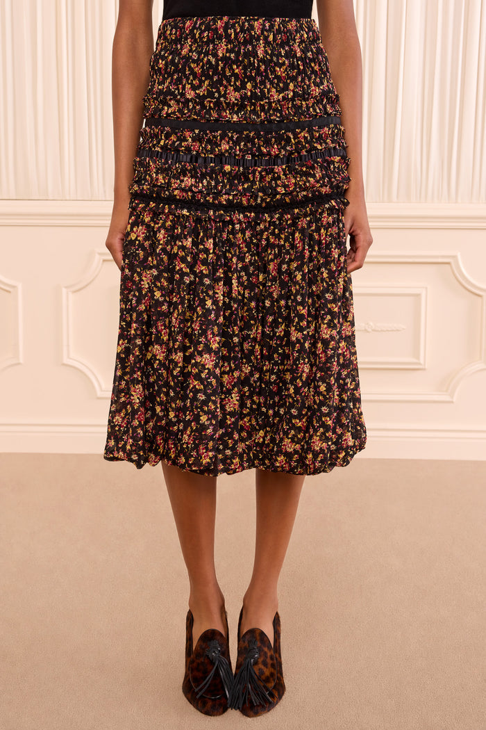 Auden Silk Skirt - Noir Mille Fleur