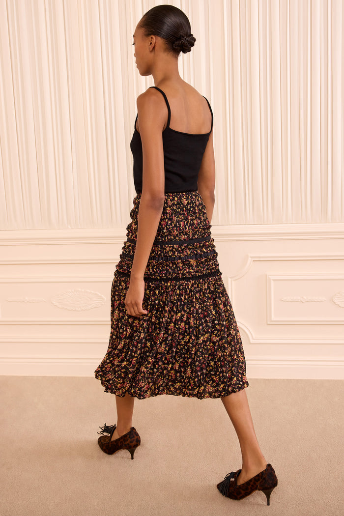 Auden Silk Skirt - Noir Mille Fleur