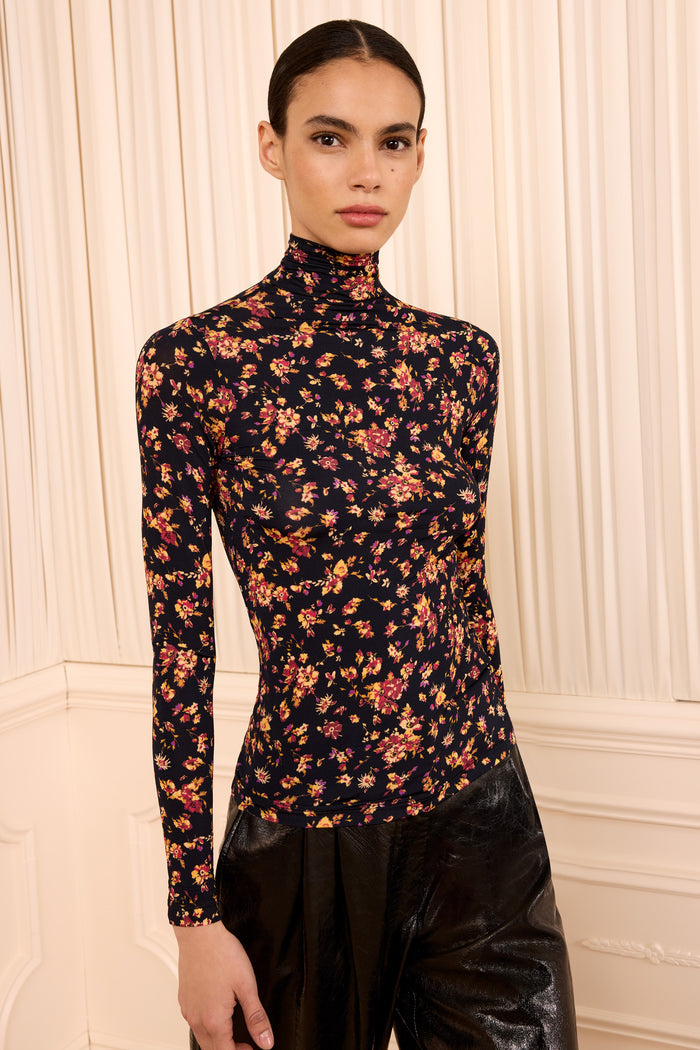 Aurelia Long Sleeve Jersey Top - Noir Floral