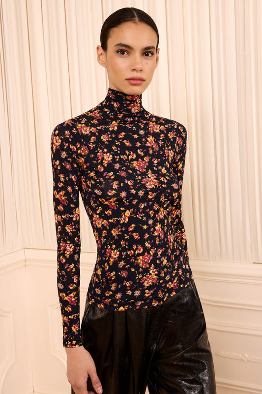 Aurelia Long Sleeve Jersey Top - Noir Floral