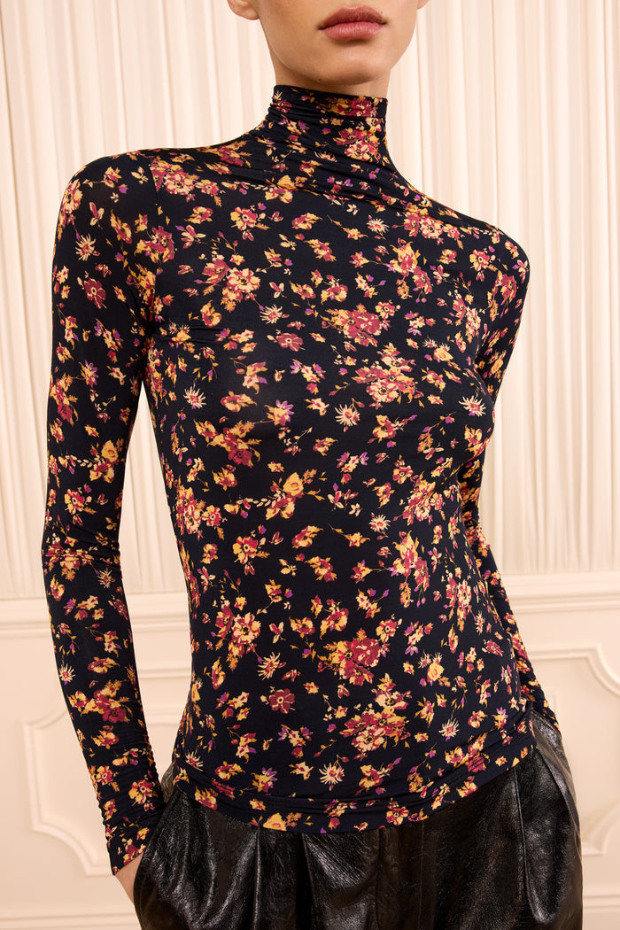 Aurelia Long Sleeve Jersey Top - Noir Floral