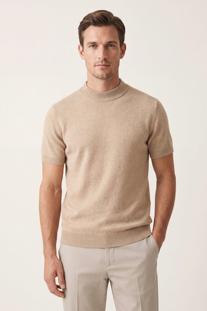 Aurelio Cashmere Knit Tee Beige