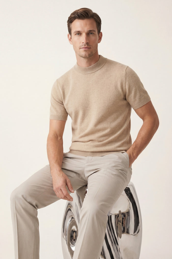Aurelio Cashmere Knit Tee Beige