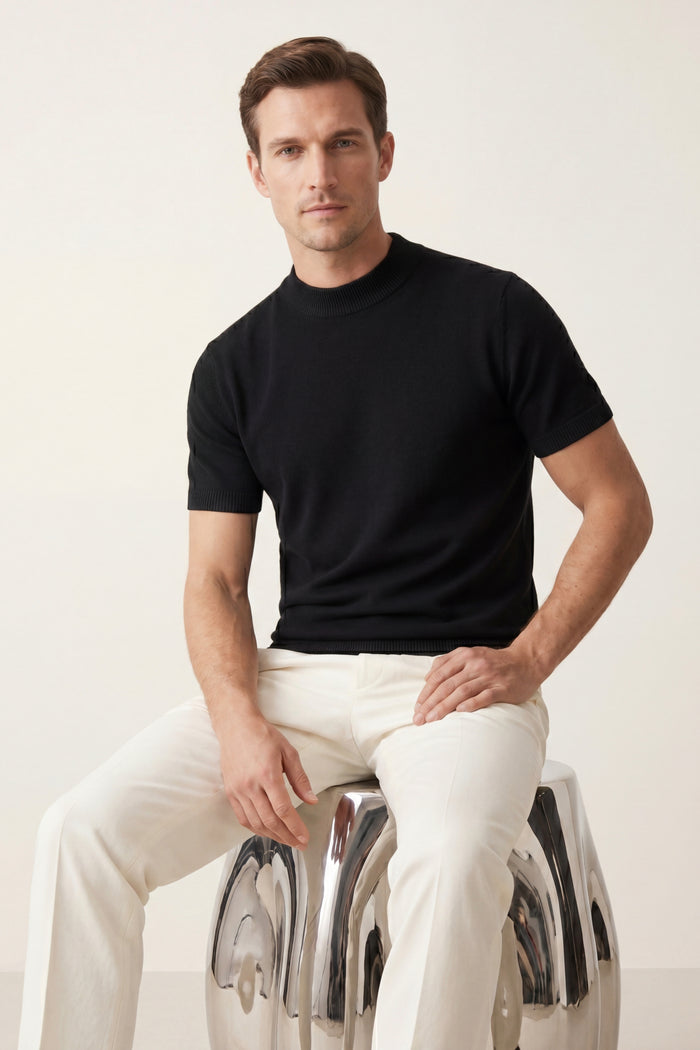 Aurelio Cashmere Knit Tee Black