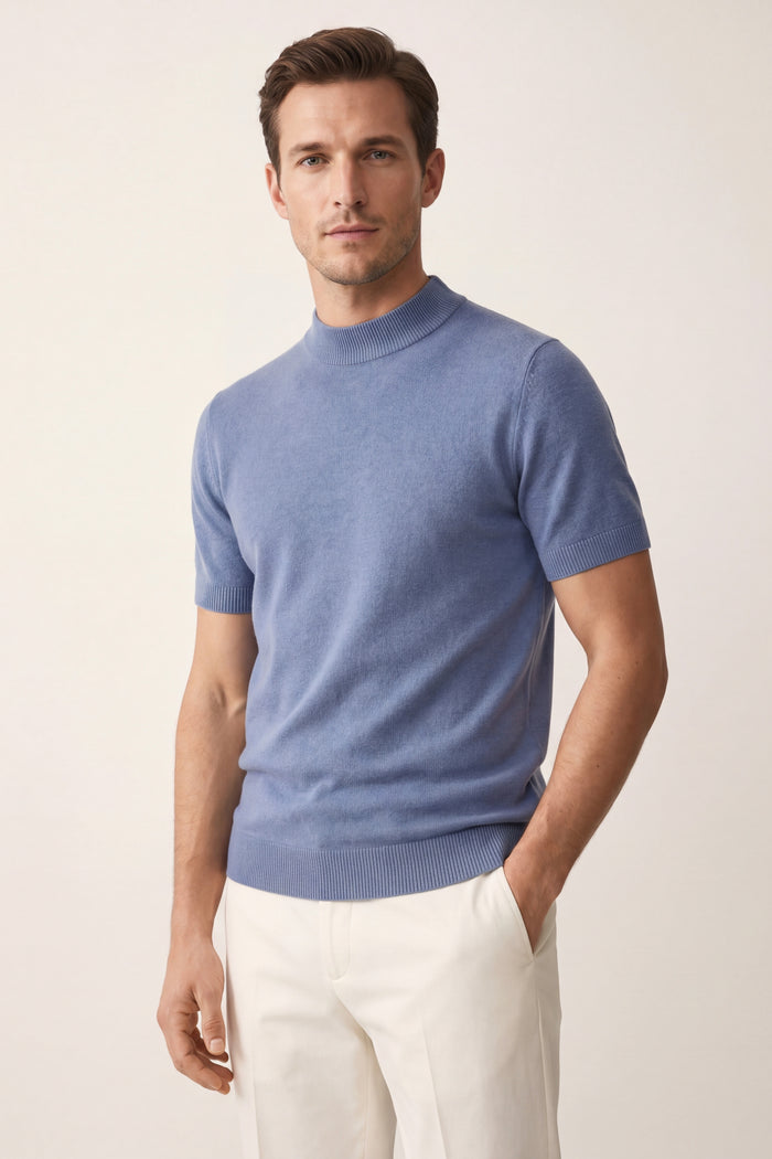 Aurelio Cashmere Knit Tee Blue