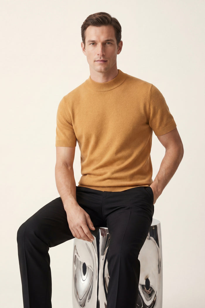 Aurelio Cashmere Knit Tee Camel