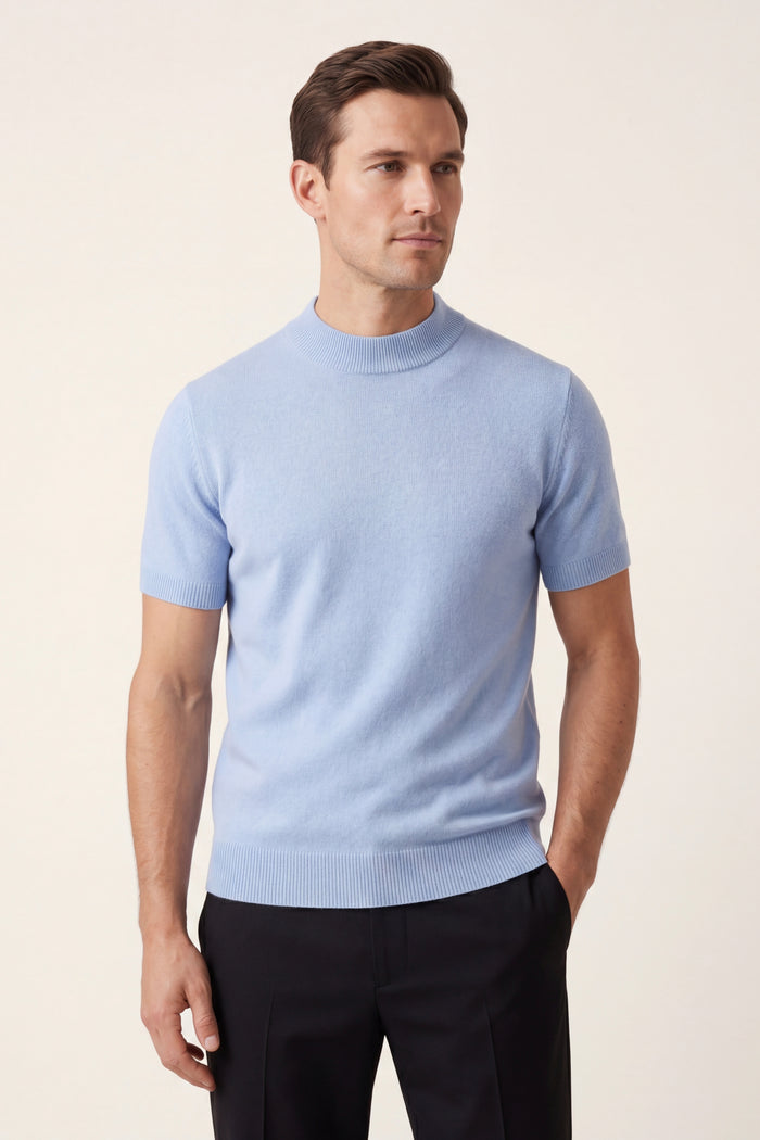 Aurelio Cashmere Knit Tee Light Blue