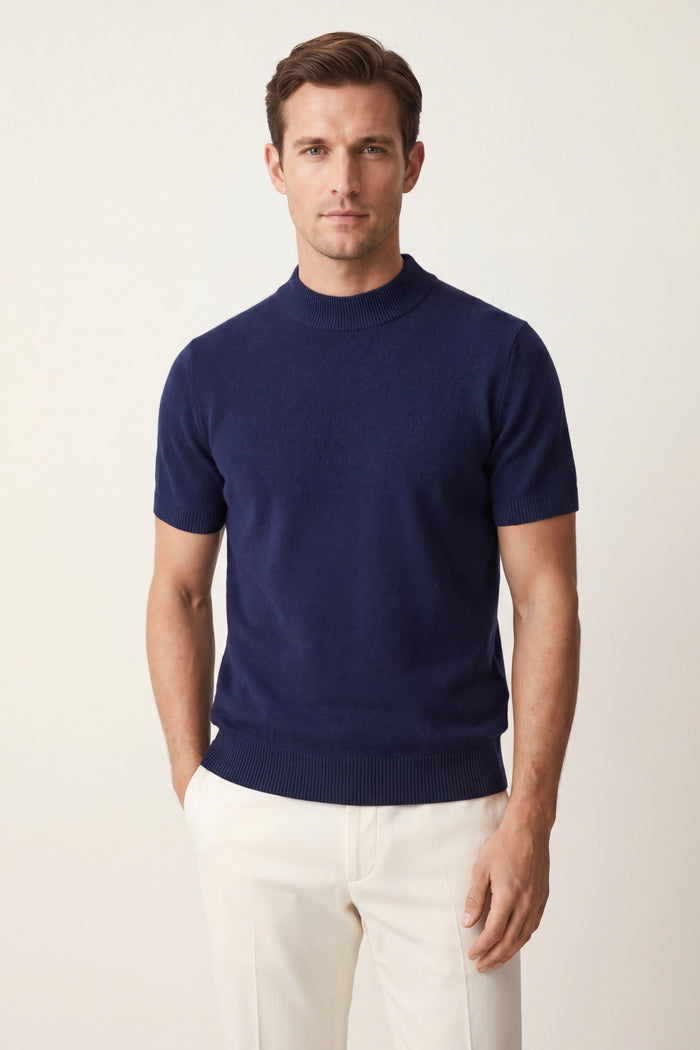 Aurelio Cashmere Knit Tee Navy