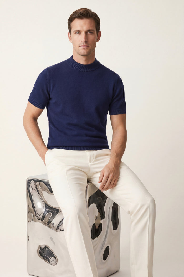 Aurelio Cashmere Knit Tee Navy
