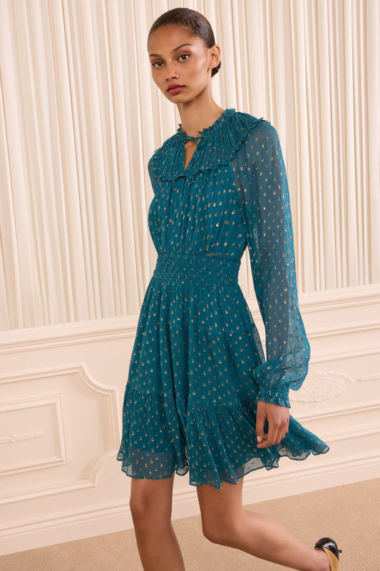 Ava Long Sleeve Silk Mini Dress - Beryl