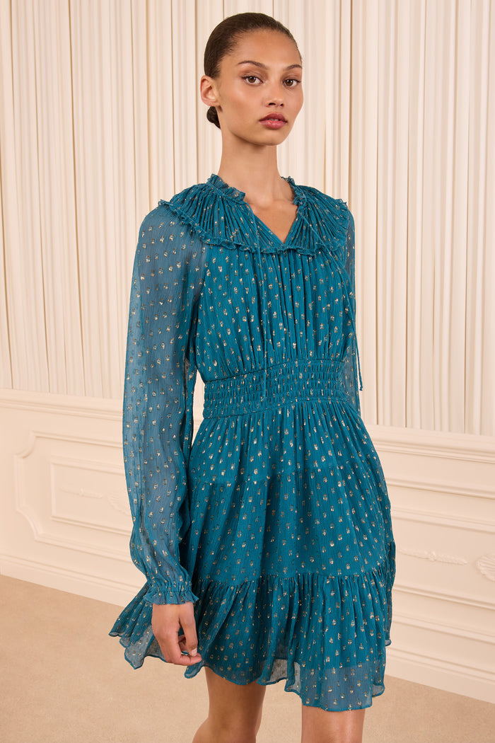 Ava Long Sleeve Silk Mini Dress - Beryl