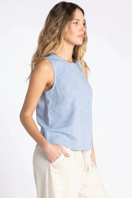 Azure Linen-Blend Tank
