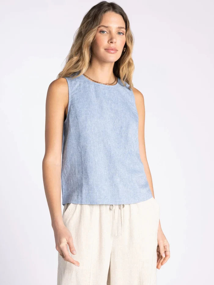 Azure Linen-Blend Tank