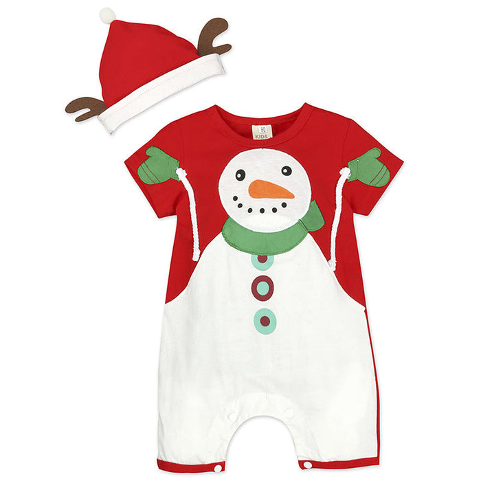 Baby Clothing for New Year and Christmas - red snowman bodysuit with reindeer hat for festive season.