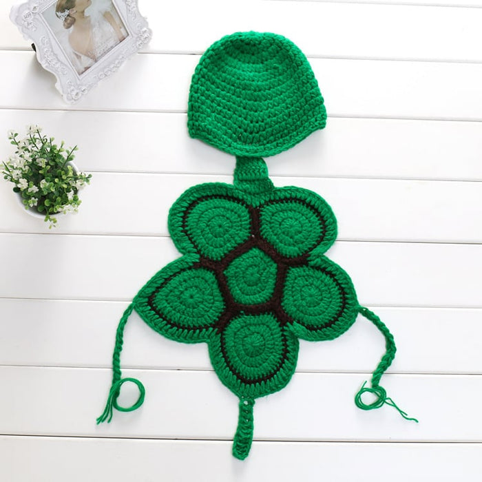 Baby Hundred Sunshine Clothing Photography Props in green crochet design, perfect for spring and summer photoshoots.
