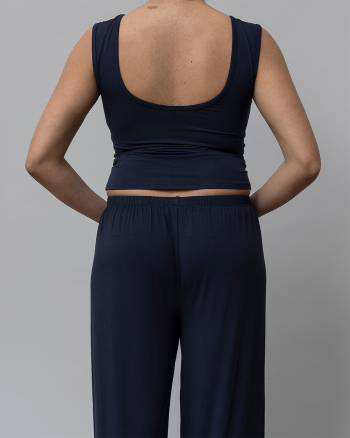 Back View of Recline Bateau Sleeveless in Navy Blue from KYE Intimates in Los Angeles.