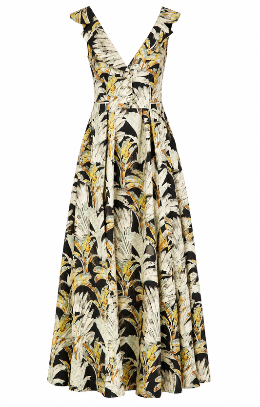 Baxter Linen Full Length Dress - Black/Khaki