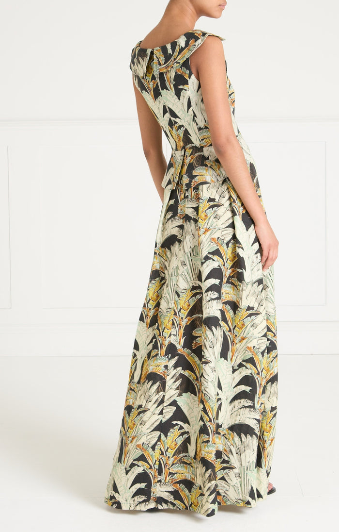 Baxter Linen Full Length Dress - Black/Khaki