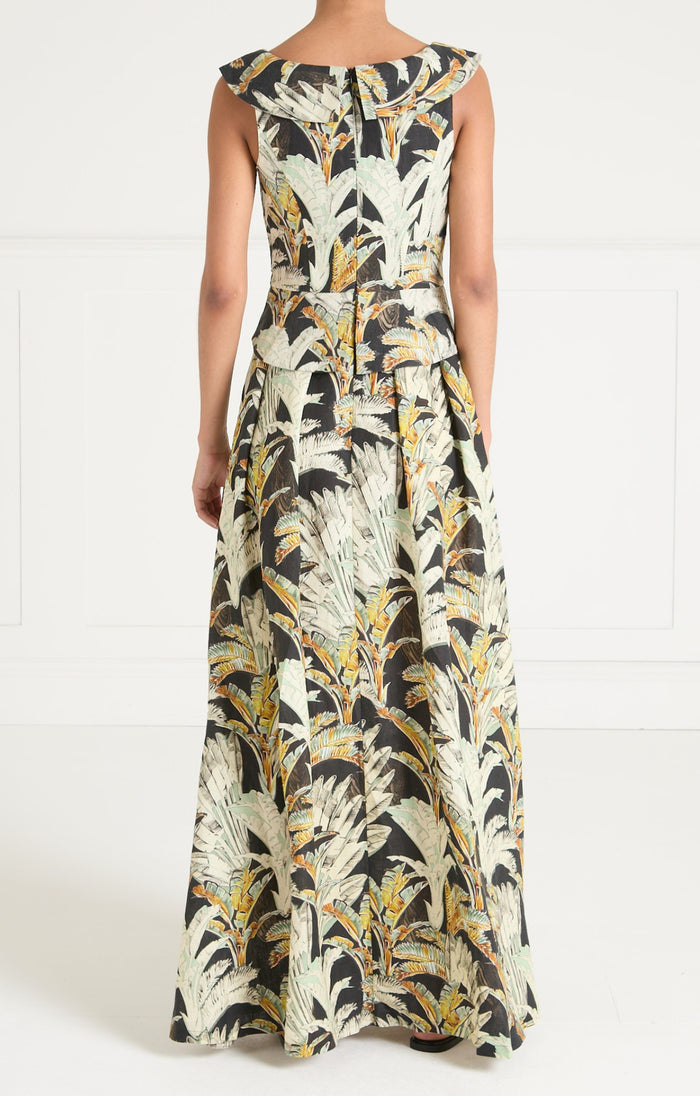 Baxter Linen Full Length Dress - Black/Khaki
