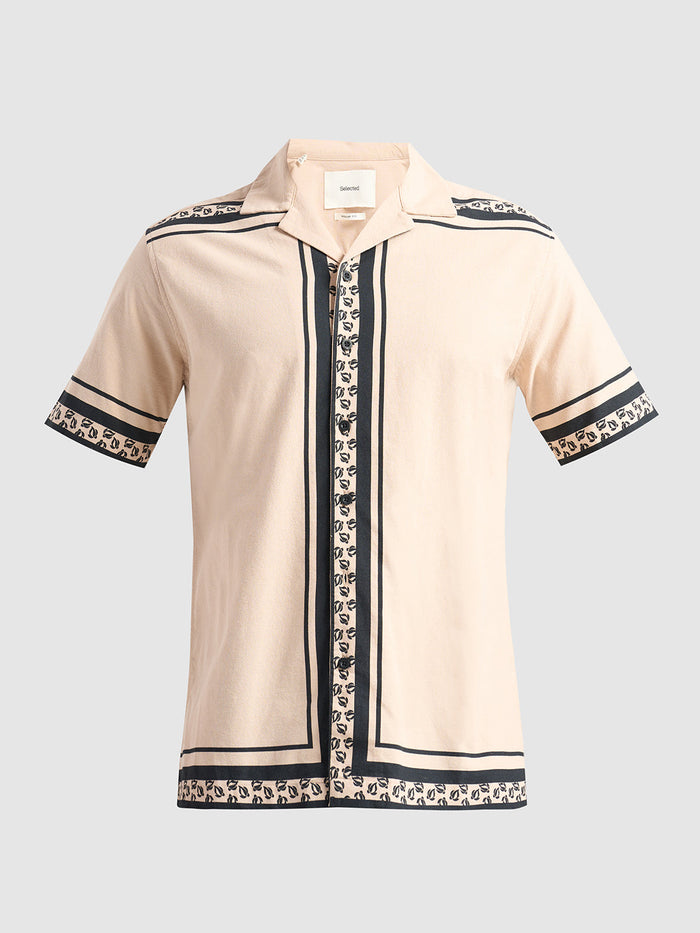 Beige Cotton Printed Shirt
