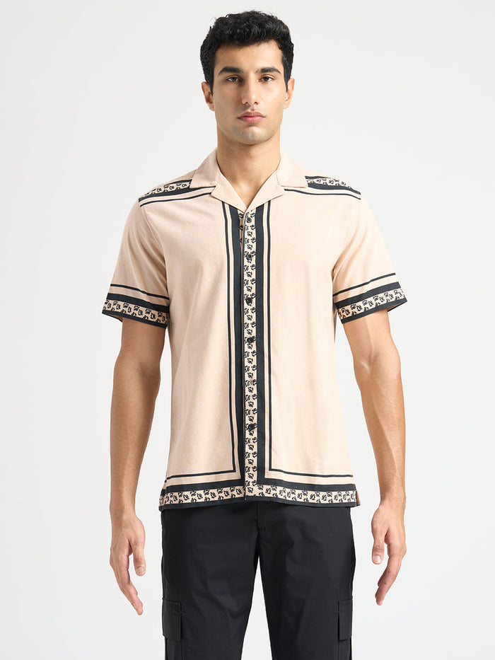 Beige Cotton Printed Shirt