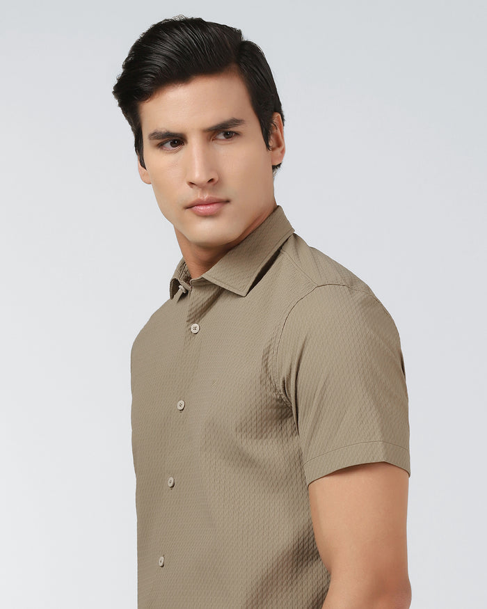 Beige Half Sleeve Textured Shirt - Kratos