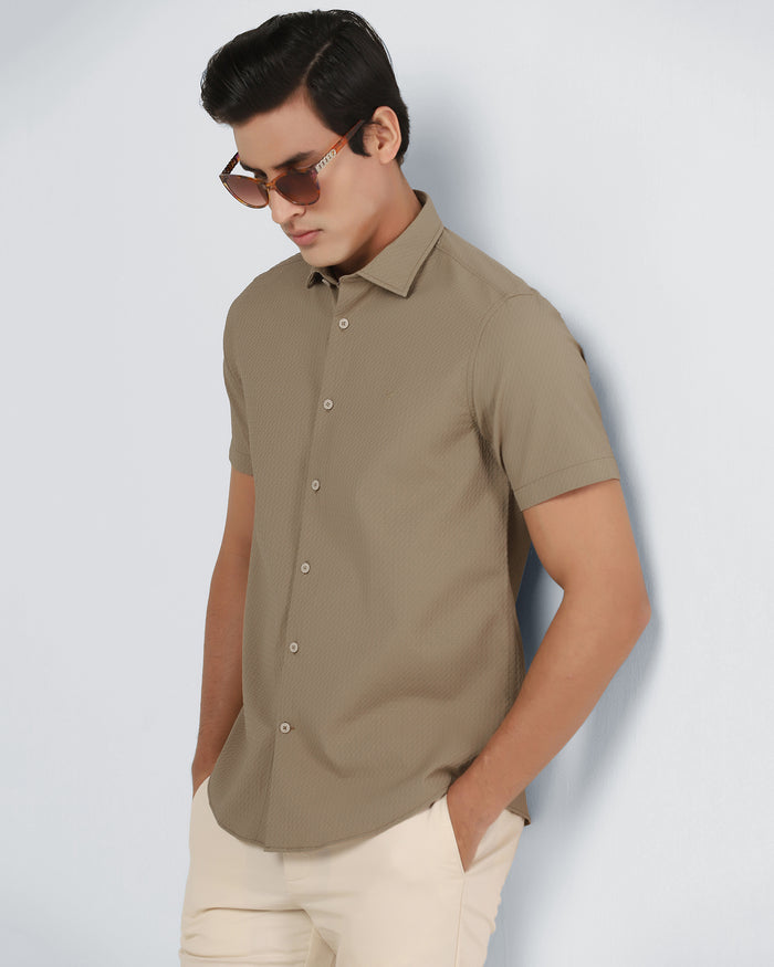 Beige Half Sleeve Textured Shirt - Kratos