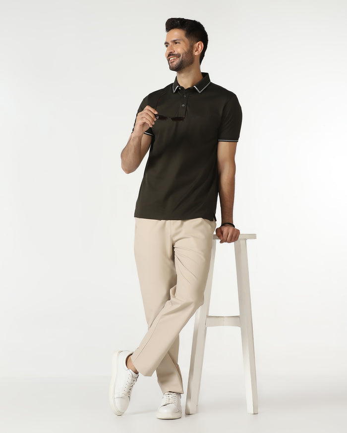 Beige Solid Khakis - Taurus