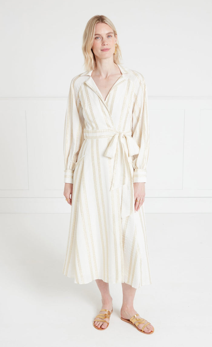Benoto Wrap Dress - Cream & Gold