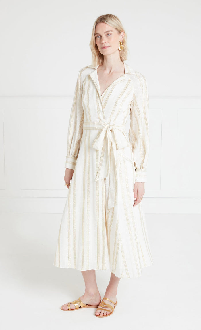 Benoto Wrap Dress - Cream & Gold