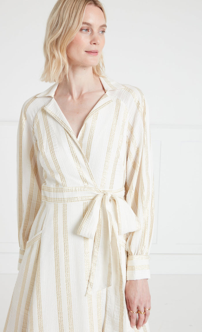 Benoto Wrap Dress - Cream & Gold