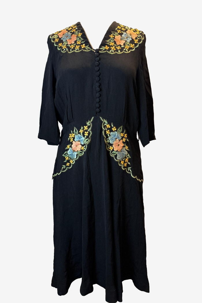 Black Floral Embroidered Midi Dress image 0