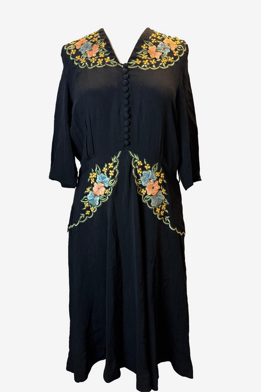Black Floral Embroidered Midi Dress image 0