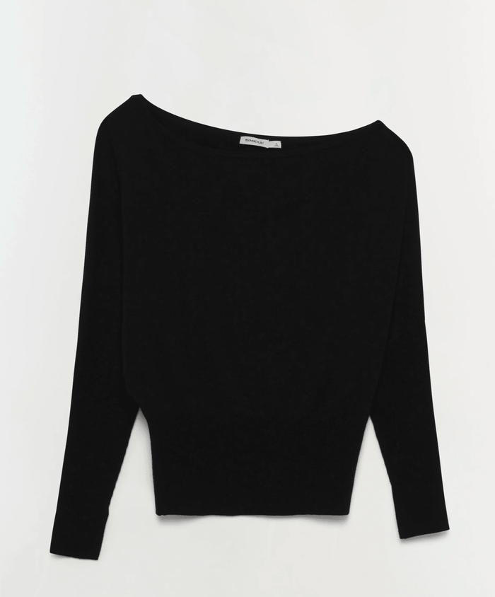 Black Lavina Draped Off Shoulder Sweater - Amor Lafayette