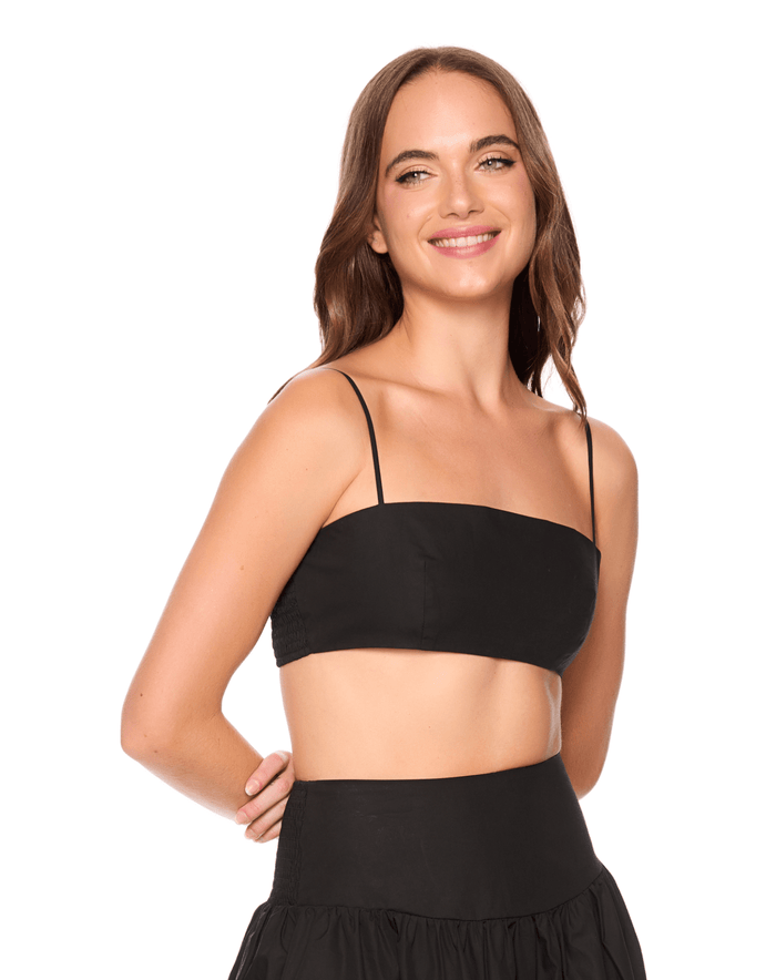 Black Poplin Crop String Top - Amor Lafayette