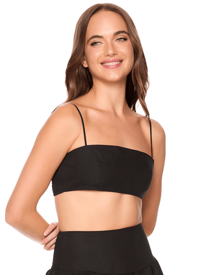 Black Poplin Crop String Top - Amor Lafayette