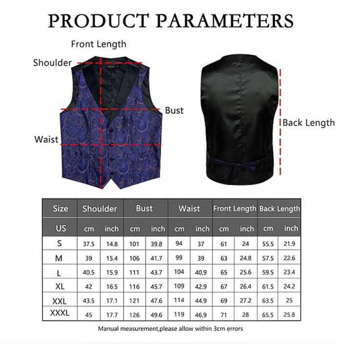 Blue and Gold Floral Silk Single Waistcoat Vest Only -NO TIE-MJ-0208 - SimonVon Shop