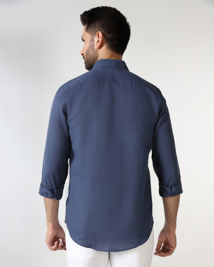 Blue Linen Solid Shirt - Salmon