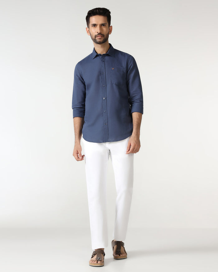 Blue Linen Solid Shirt - Salmon