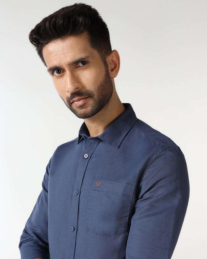 Blue Linen Solid Shirt - Salmon