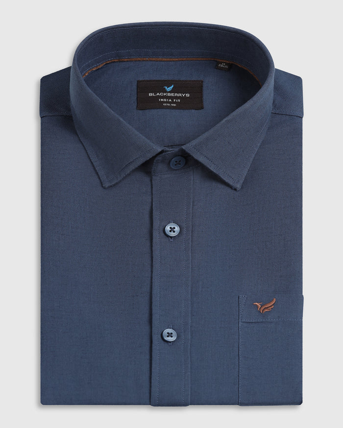Blue Linen Solid Shirt - Salmon
