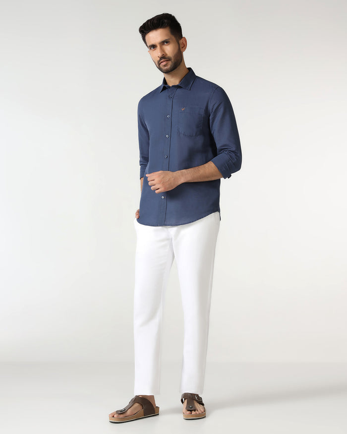 Blue Linen Solid Shirt - Salmon