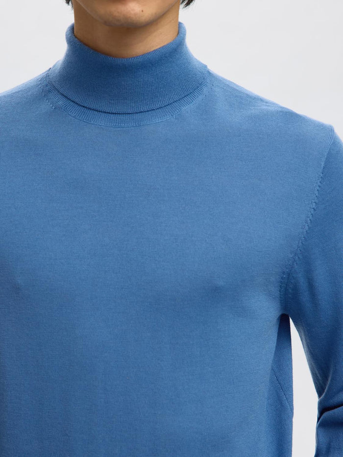 Blue Merino Wool Turtleneck Pullover